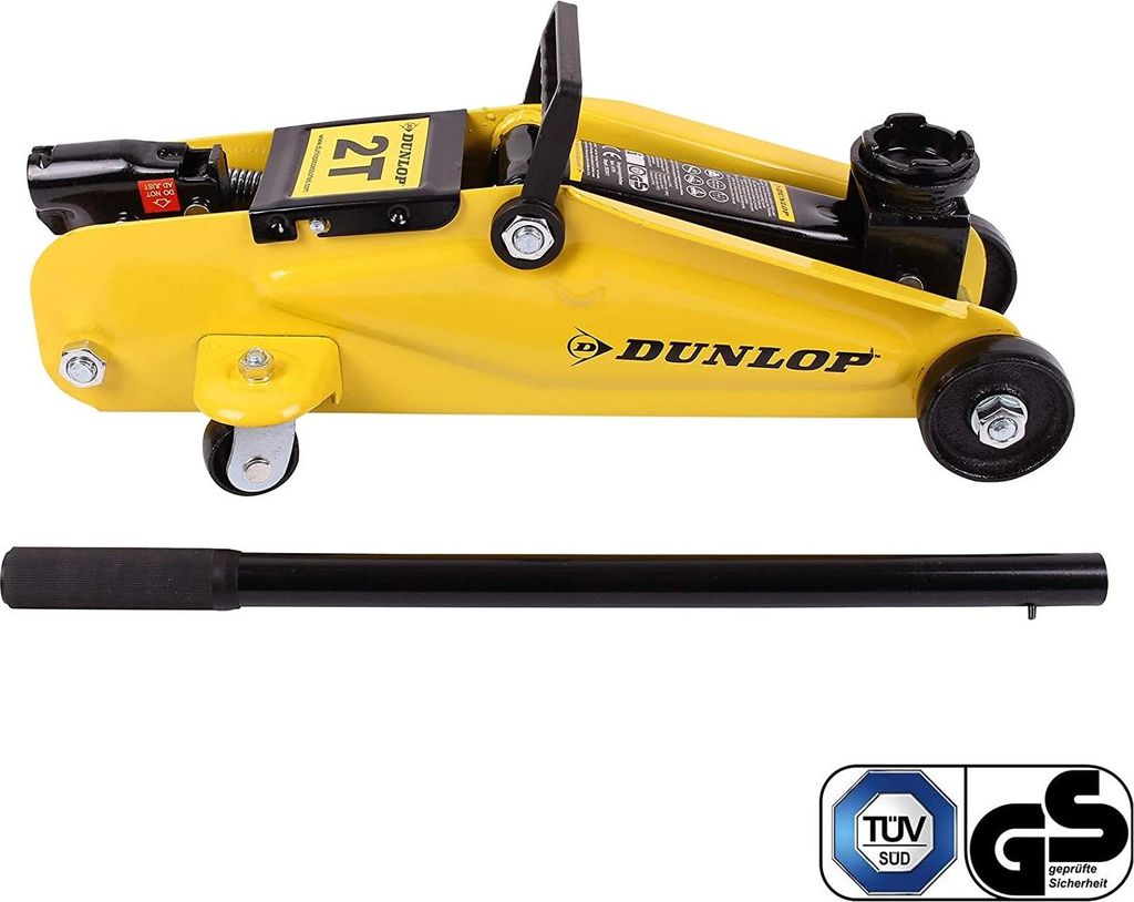 DUNLOP Hydraulischer Rangierwagenheber 2T,Kfz-Wagenheber mit Tragegriff, Auflagefläche 360° drehbar, lenkbare Rollen (Rangierwagenheber + Gummiau...