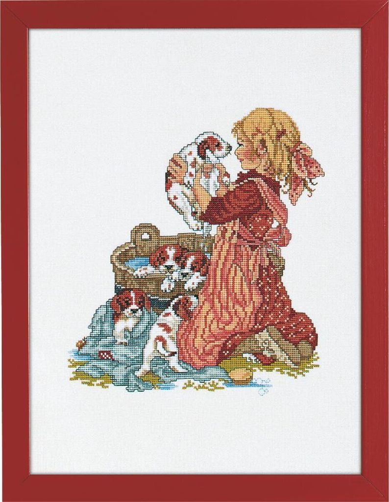 Eva Rosenstand Kreuzstich Set "Mädchen mit Welpe", Zählmuster, 30x40cm