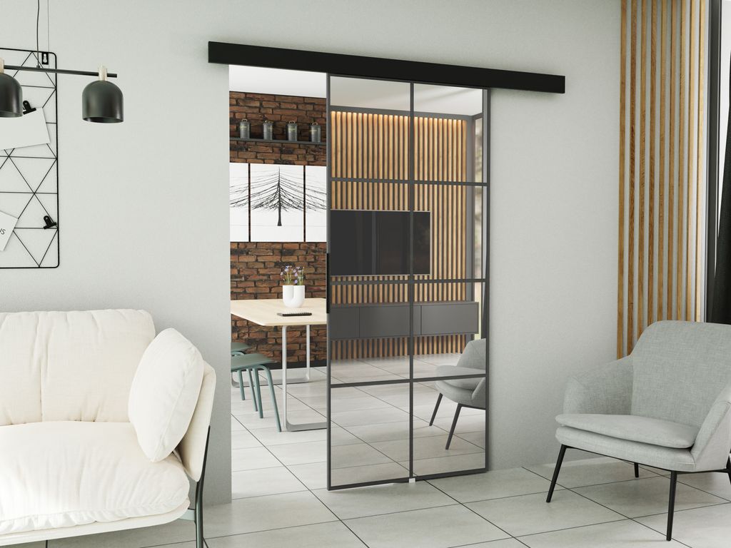 KIER FURNITURE Schiebetür Komplettset SOFI 80, Schiebetür, Sliding Door, Innentüren Komplettset,Universal Tür, Türblatt Innen Graphit 86x205x1...