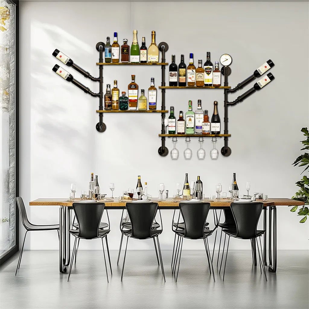 Porte-Bouteilles d'Angle au Design Industriel et Étagères de Rangement - 16
