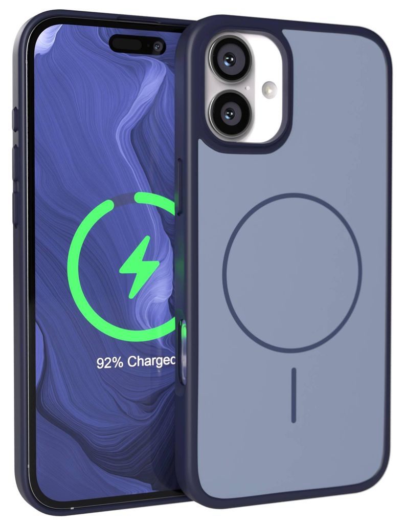 EAZY CASE - Outdoor Case Thin MagSafe Funktion kompatibel mit Apple iPhone 16 Plus, dünnes MagSafe-Zeichen, stoßfeste Silikonhülle in Dunkelblau