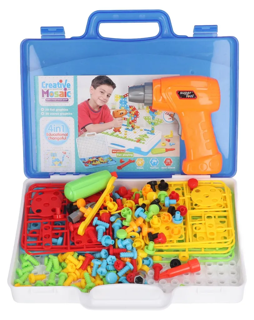 Coffret d'outils 239 pièces avec perceuse jouet et mosaïque créative