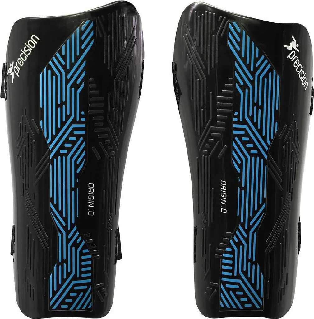 Protège-tibias Football Precision Origin.0 Strap Noir et Cyan Taille M
