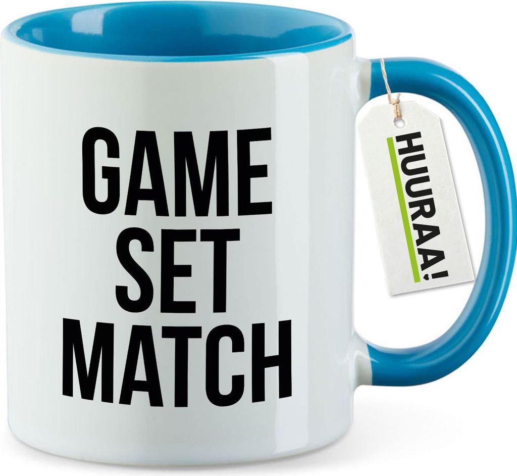 Huuraa Kaffeetasse Game set match Tennis 330ml Blau Keramik Kaffeebecher Geschenkidee