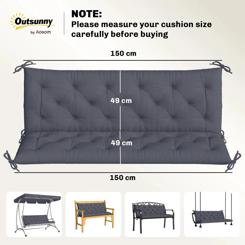 Coussin de banc avec dossier 150x98x8 cm gris clair pour jardin 3 places