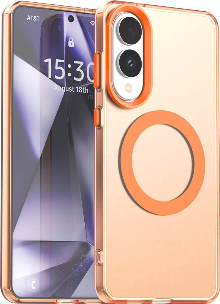 Magnetisch Hülle für Samsung Galaxy S25 Edge, Schlank Durchscheinend Matt Stoßfest Handyhülle Orange
