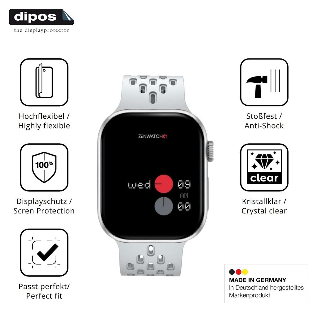 2x Schutzfolie für Zenwatch Pulse One Folie, 100% Displayabdeckung, dipos Flex