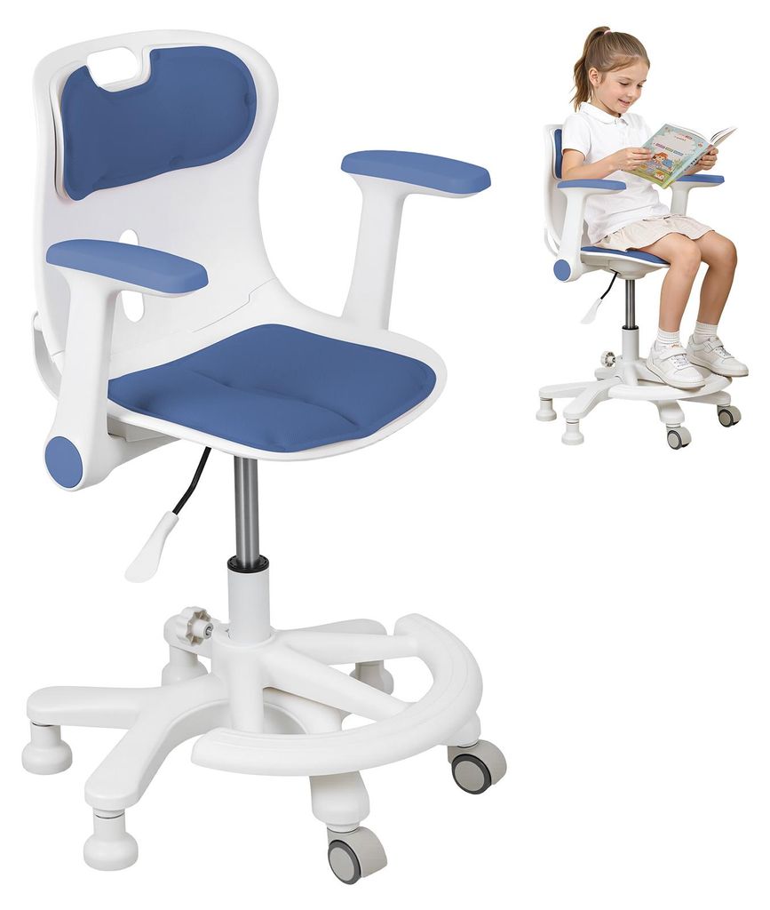Kinderschreibtischstuhl, ergonomischer Drehstuhl mit Armlehnen und Fußstütze, höhenverstellbarer Computerstuhl für Kinder, Jungen, Mädchen und...