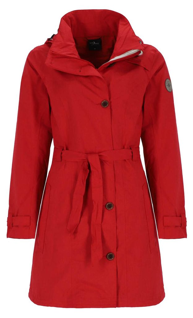 Blue Wave Damen Funktionsmantel Funktions-Trenchcoat Jennifer - Unifarbene Regenjacke mit Dekorknöpfen in Granat Rot Größe 40