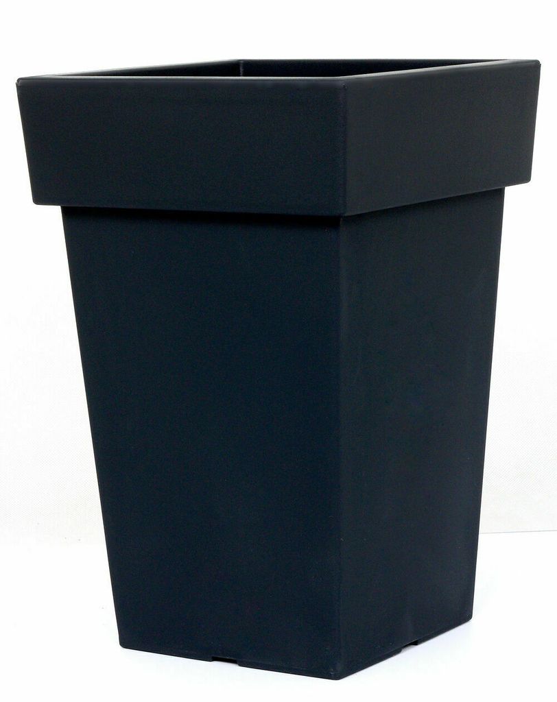 A dark gray planter pot is shown against a white background.