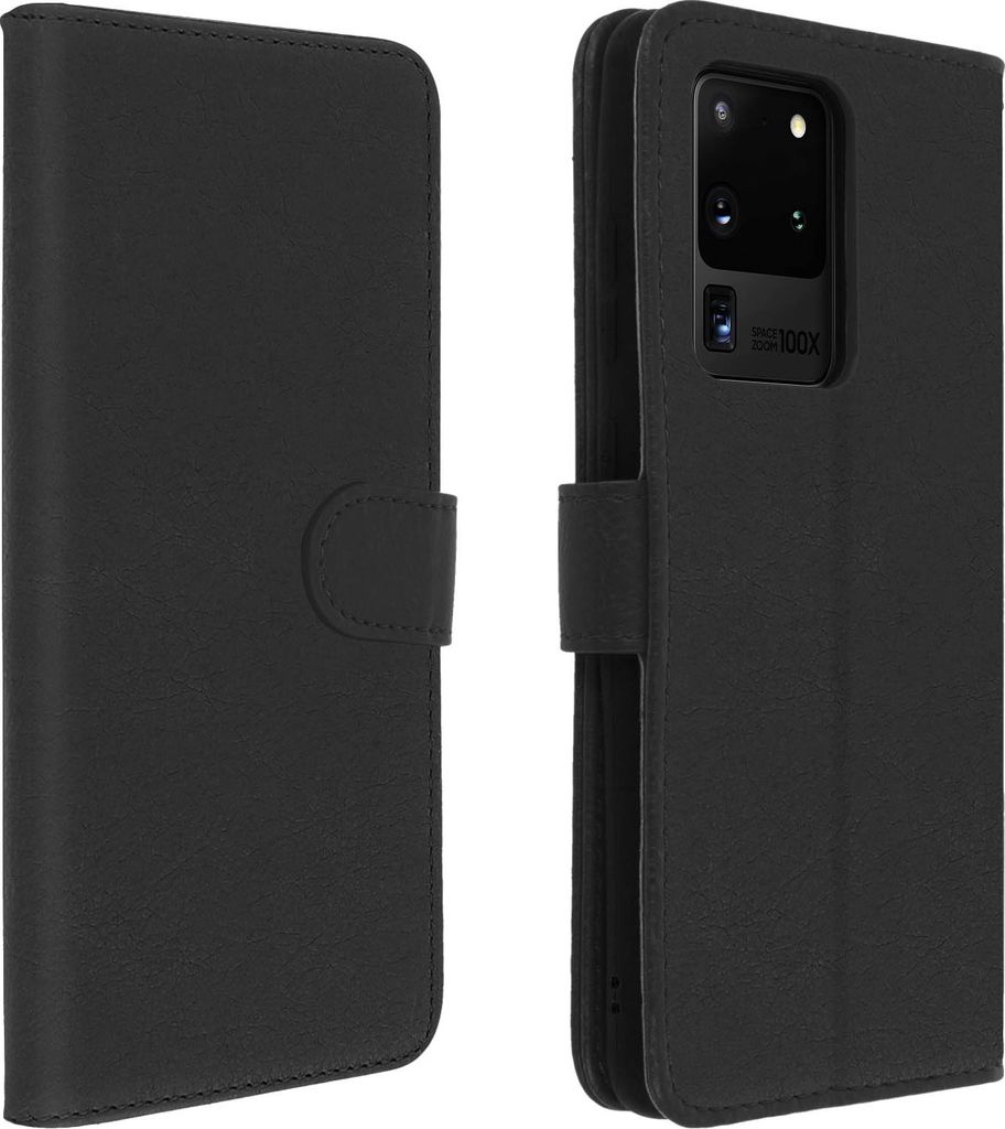 Avizar, Flip Cover Geldbörse, Klappetui Kunstleder für Galaxy S20 Ultra, Schwarz