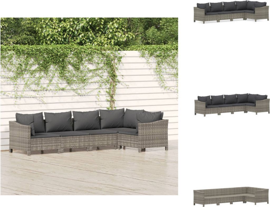 vidaXL 5-tlg. Garten-Lounge-Set mit Kissen Grau Poly Rattan - Gartenmöbel-Sets