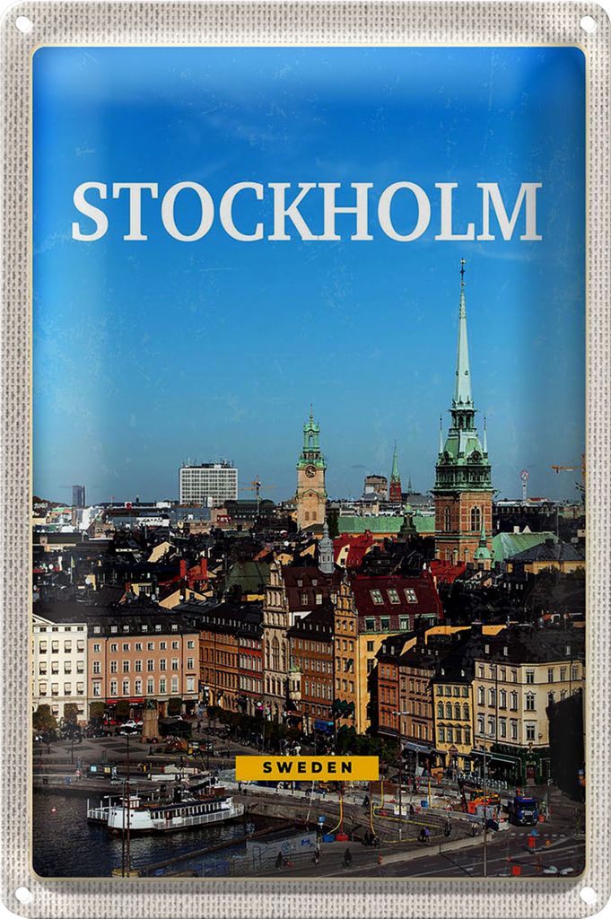 Blechschild Reise 20x30cm Stockholm Schweden Altstadt Übersicht Schild