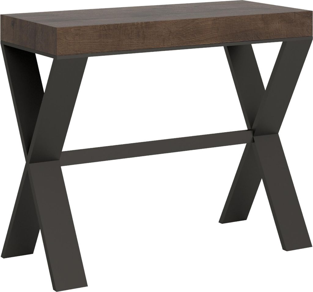 ITAMOBY - Ausziehbarer Konsolentisch 90x40/196 cm Xenia Small Nussbaum mit Eisenrahmen aus Anthrazit