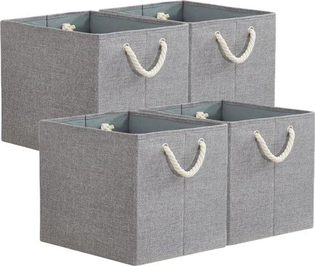 Boîte de rangement cubique en tissu gris 33x38x33 cm avec poignée