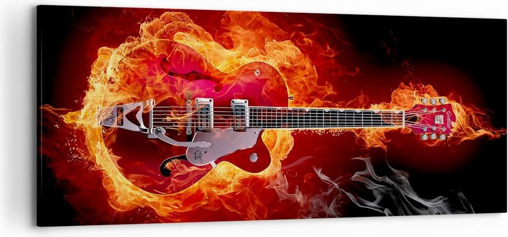 Bild auf Leinwand - Leinwandbild - Instrument Flammen Saiten - 120x50cm - Wand Bild - Wanddeko - Leinwanddruck - Bilder - Kunstdruck - Wanddekorati...