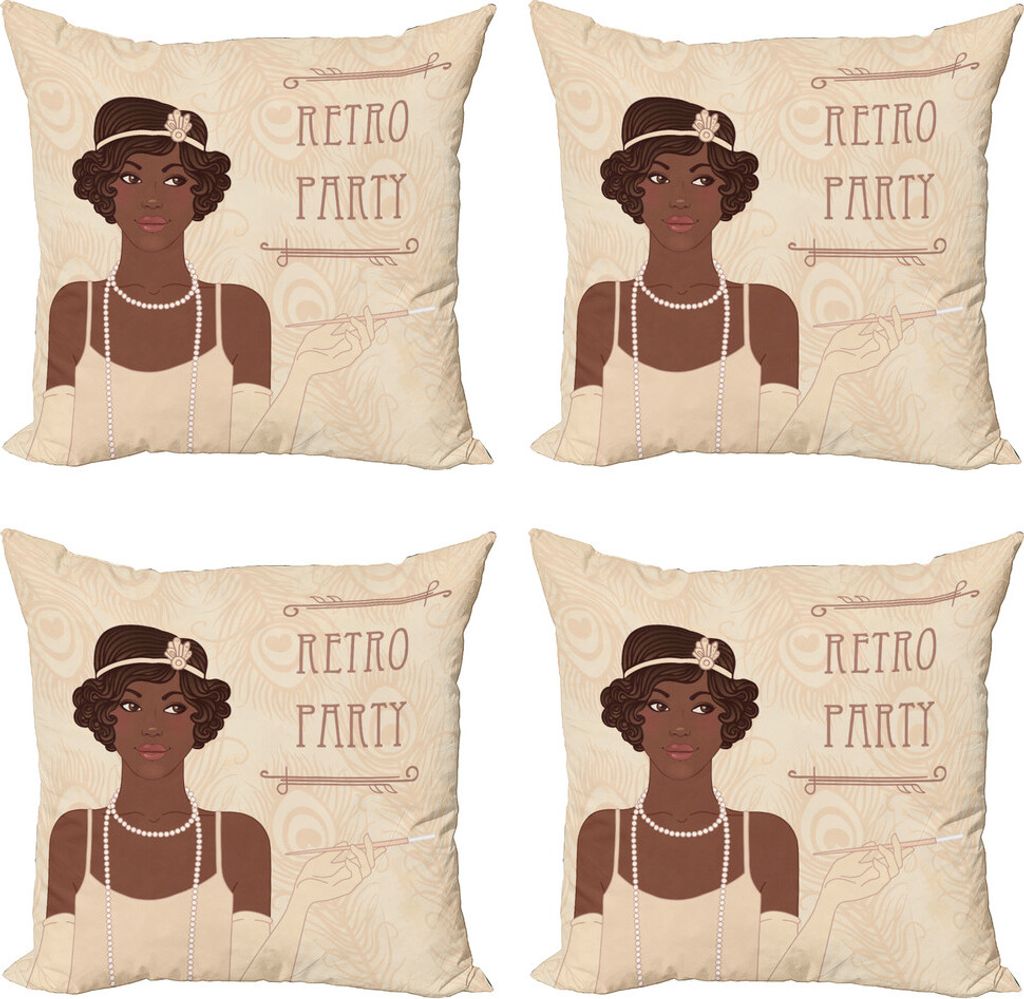 ABAKUHAUS Pin up Girl Kissenbezug Set (4 Stück), Flapper Art-Mädchen, Moderner Doppelseitiger Digitaldruck, 40 cm x 40 cm, Schokolade Beige