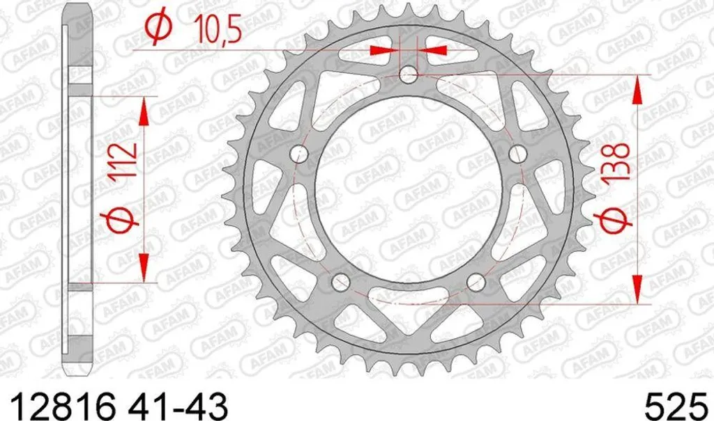 Corona AFAM Steel Black 12816-43 Passo 525 - Tuning Trasmissione