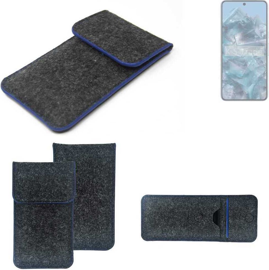 K-S-Trade Handy-Hülle Schutz-Hülle kompatibel mit Google Pixel 8 Pro Filztasche Pouch Tasche Case Sleeve Filzhülle dunkelgrau, blauer Rand