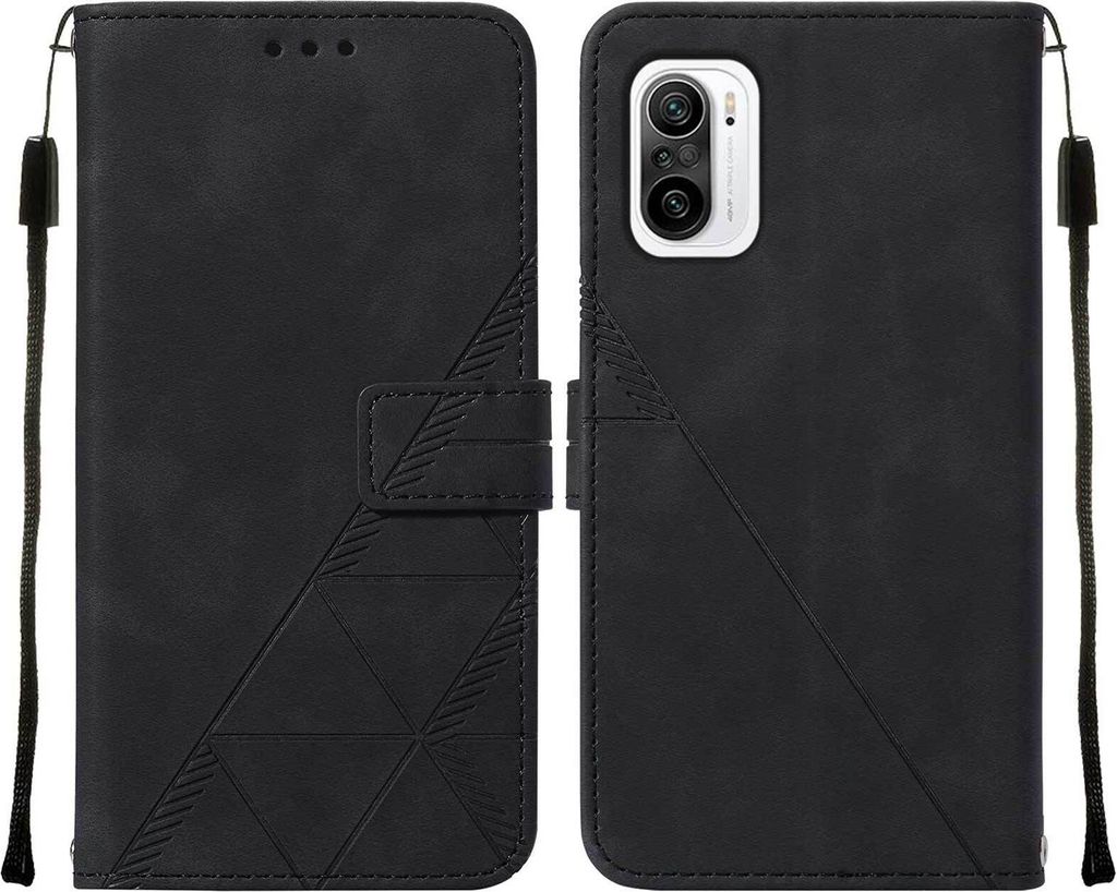 Xiaomi Poco F3 Hülle, Schlank Prägung Flip Leder Kartenfächer Schutzhülle mit Ständer für Xiaomi Poco F3 / Redmi K40 / K40 Pro Schwarz