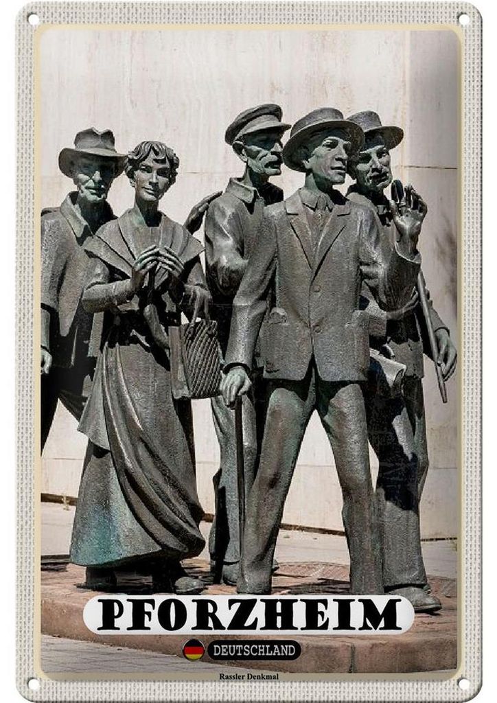 Blechschild Städte Pforzheim Rassler Denkmal Skulptur 20x30cm