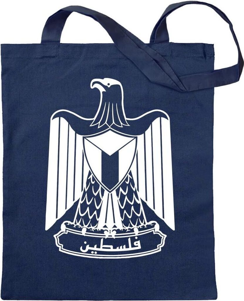 Kiwistar - Baumwolltasche - dunkelblau - Palästina Wappen - Tragetasche Stoffbeutel Umhängetasche langer Henkel