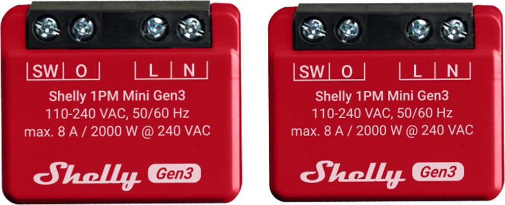 Aktor przełączający SHELLY WLAN 1PM Mini Gen 3, czerwony, 2 Zdjęcie produktu 