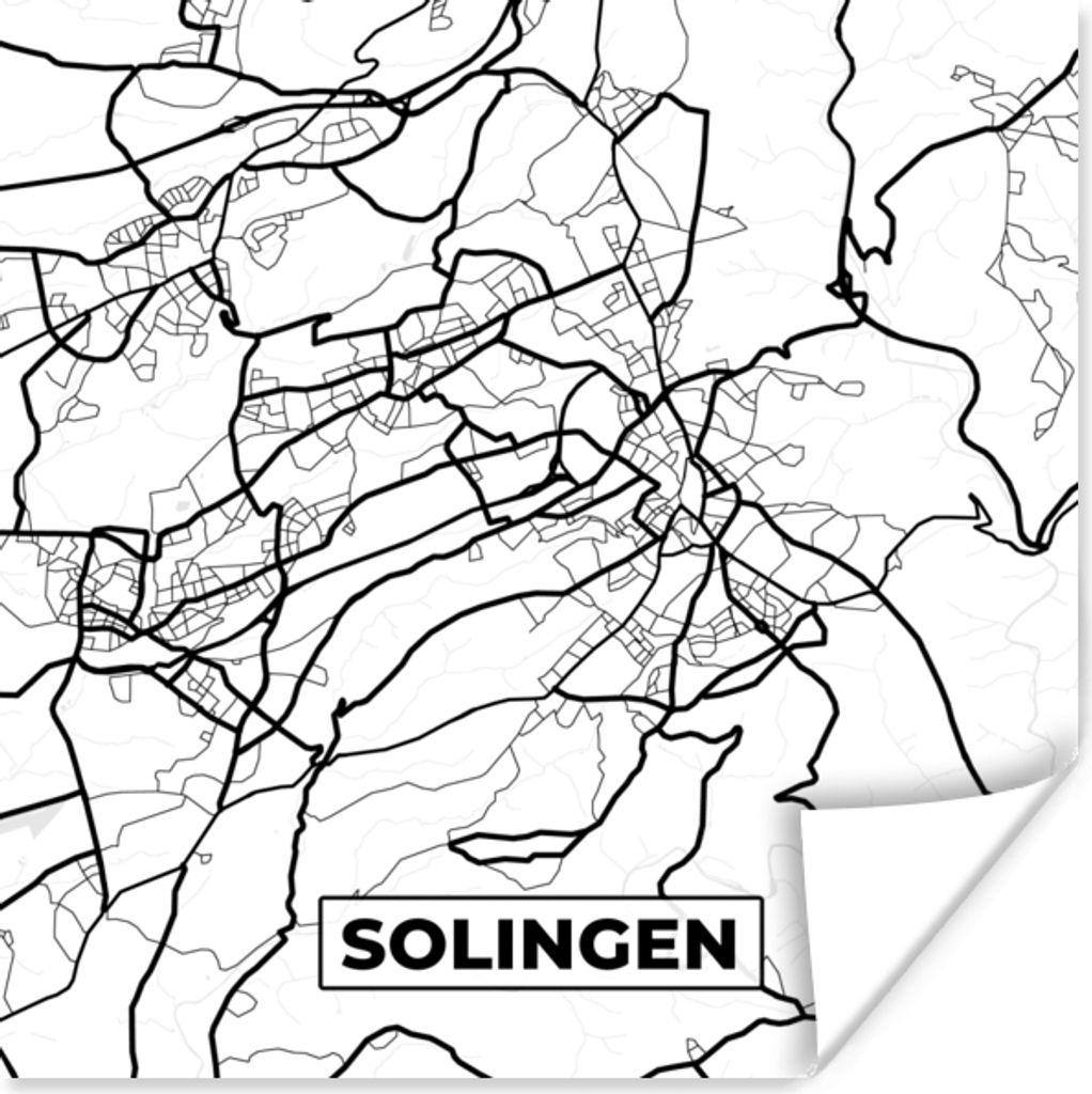 MuchoWow Poster Solingen - Karte - Stadtplan 30x30 cm - Wandposter - Printing