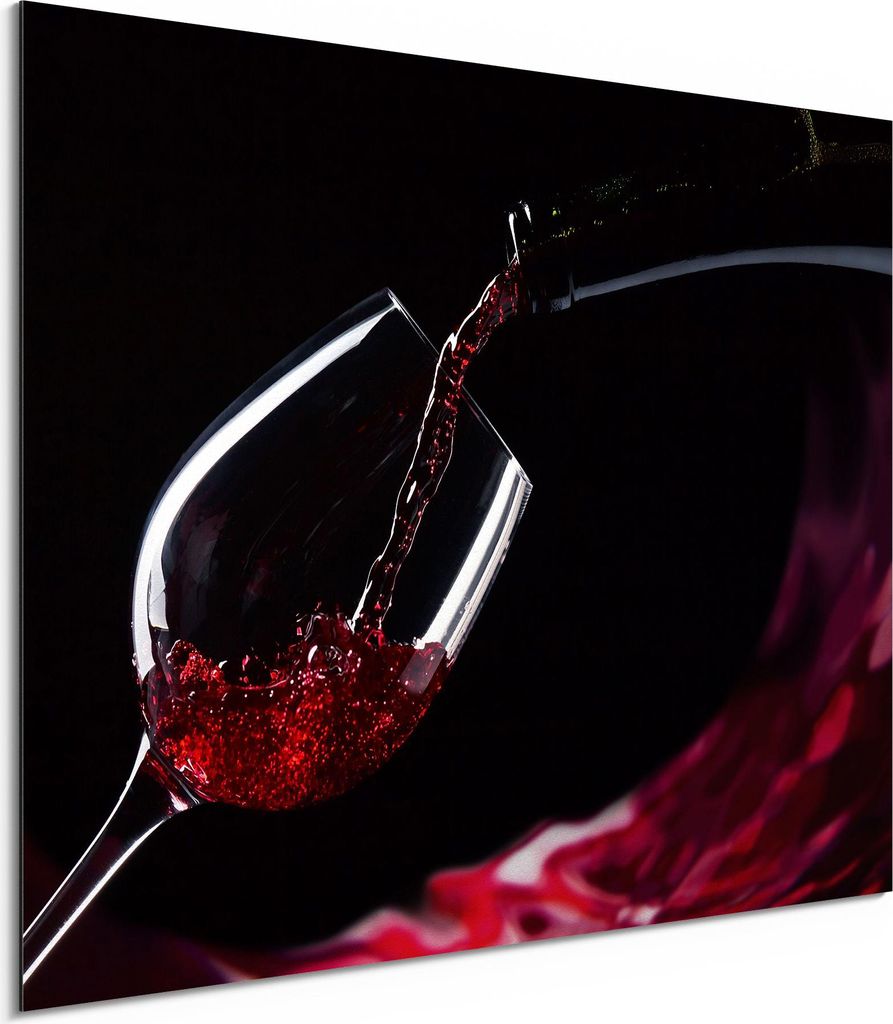 DEQORI Alu-Dibond Bild Weiß 40x30 cm 'Rotwein ins Glas gegossen' Wandbild Metall dünn