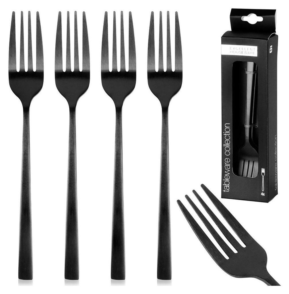 Dessertgabeln Kuchengabeln aus Edelstahl schwarz 4 Stk. Produktbild 