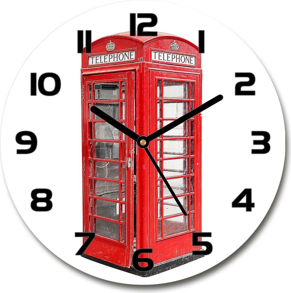 Wanduhr aus Glas 30fi Glasbild Glasuhr Gehärtetes Glas - schwarze-zeiger - telephone booth