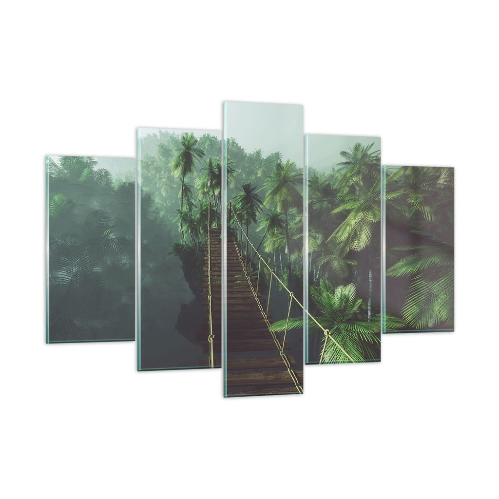 Bilder auf glas - Dschungel Palme Brücke - 150x100cm - Glasbilder - Wandbilder - Kunstdruck - zum Aufhängen bereit - Wanddekoration aus Glas - Gl...