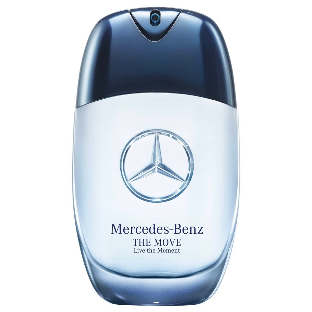 A product shot of a Mercedes-Benz fragrance bottle.