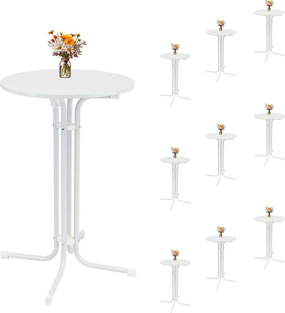 10x Stehtisch klappbar Ø 70 cm Höhe 110 cm Stahl Gastrotisch Partytisch Bistrotisch in Weiß