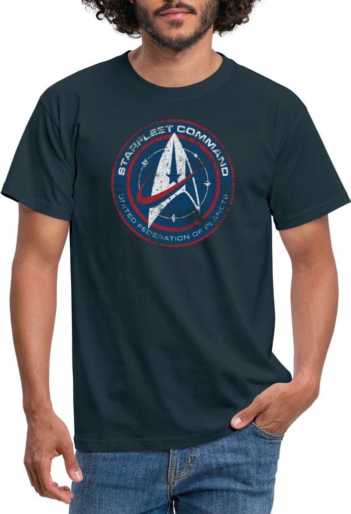 Spreadshirt Star Trek Discovery Abzeichen Sternenflotte Männer T-Shirt, S, Navy