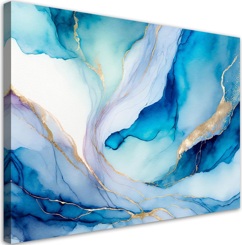 Leinwandbild Abstrakt Aquarell Blau 120x80 Feeby Blau bild für die wand bereit zum aufhängen