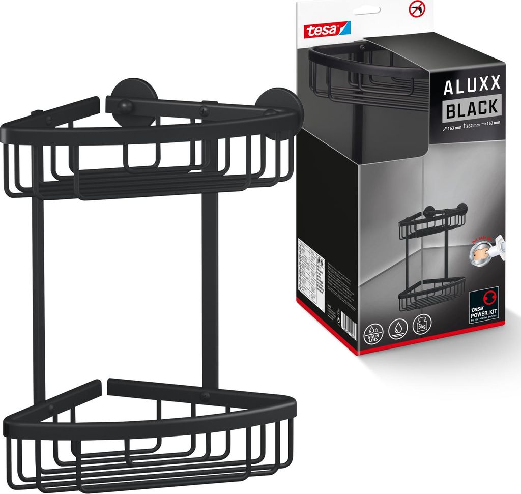tesa ALUXX BLACK Eck-Duschablage 2-stöckig Badregal schwarz Produktbild 