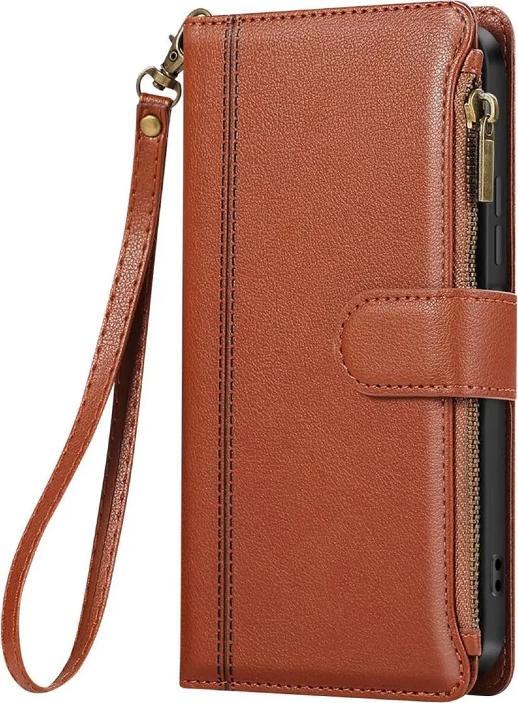 Avizar, Xiaomi 15 Custodia con zip e tracolla staccabile, marrone