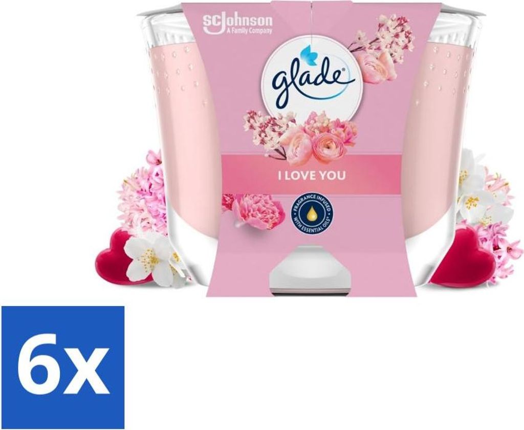 Glade - Duftkerze I Love You - 100% Rapswachs - 204 g - Vorteilspack - 6 Stücke