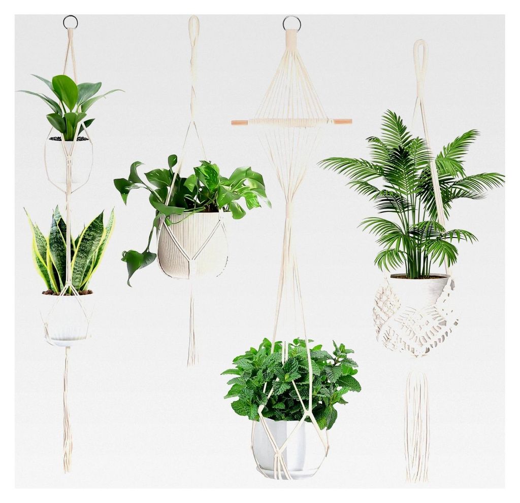 4 Stück Makramee Blumenampel Hängend Innen, Boho Deko Hängeampel für Pflanzen, Blumentopf Hängend für Garten, Balkon, Wanddeko