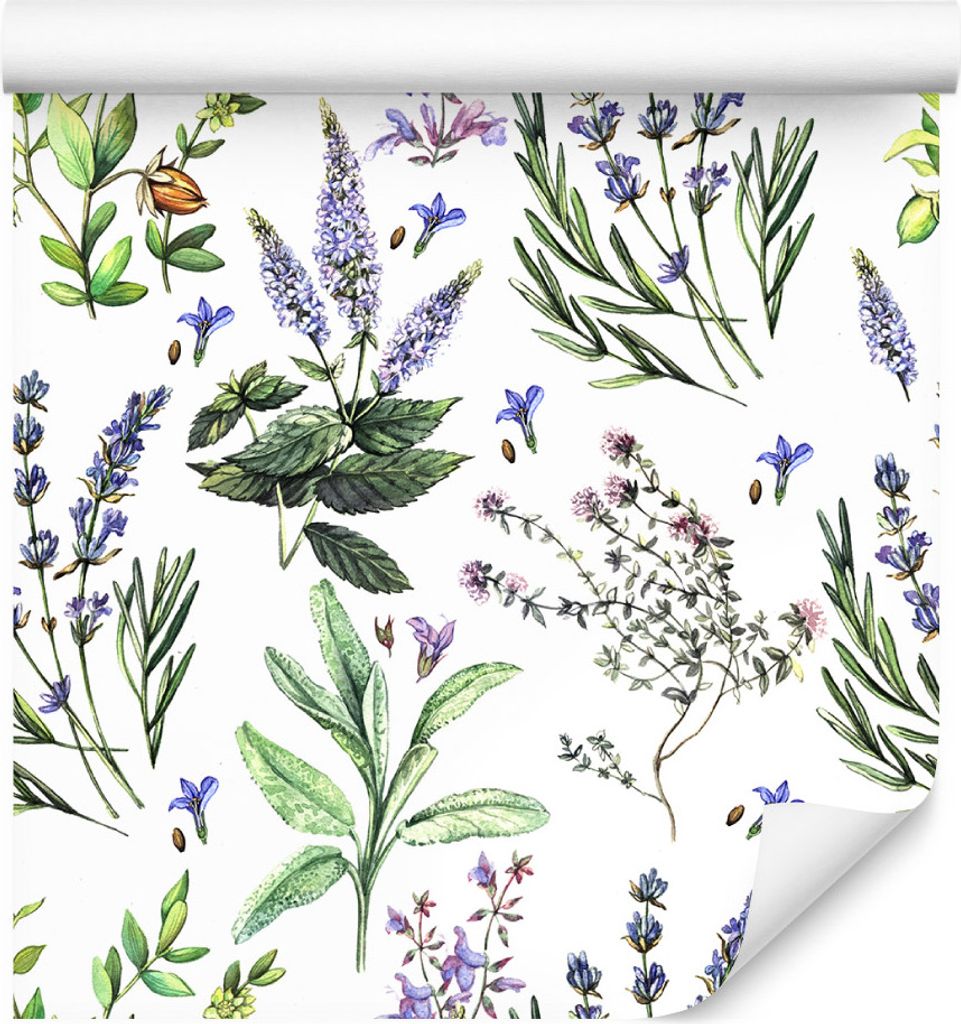 10m VLIES TAPETE Rolle Blumen Lavendel Blätter Natur Flora Produktbild 
