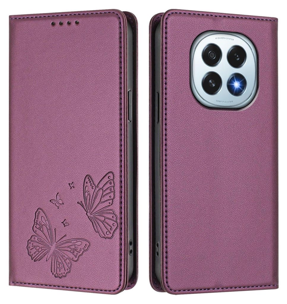 Lederhülle für Oppo F29, Schmetterling Prägung Leder Brieftasche Schutzhülle mit Ständer Lila