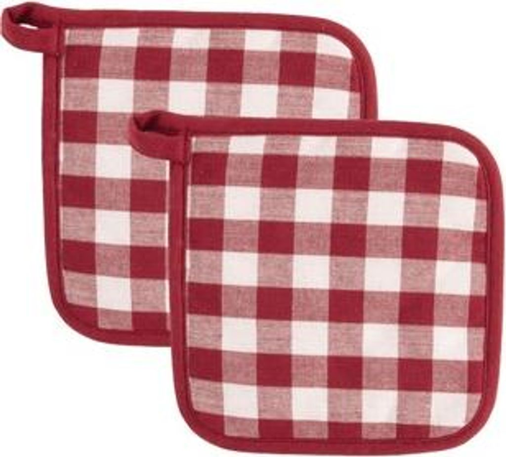 Tiseco Topflappen 2er-Set - 100% Baumwolle Gingham Muster, 20x20 cm, Rot