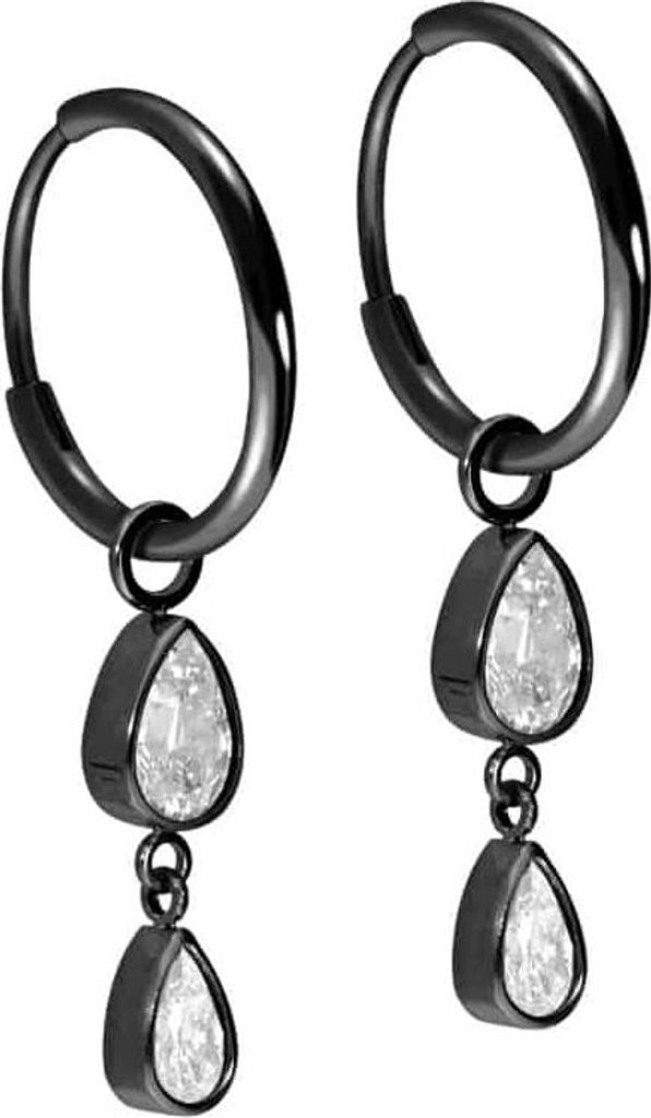 Titan Ohrclicker Creolen 2 KRISTALLTROPFEN Schwarz Innendurchmesser: 12mm + Designstärke: 1,2mm + Designgröße: 5 x 19mm