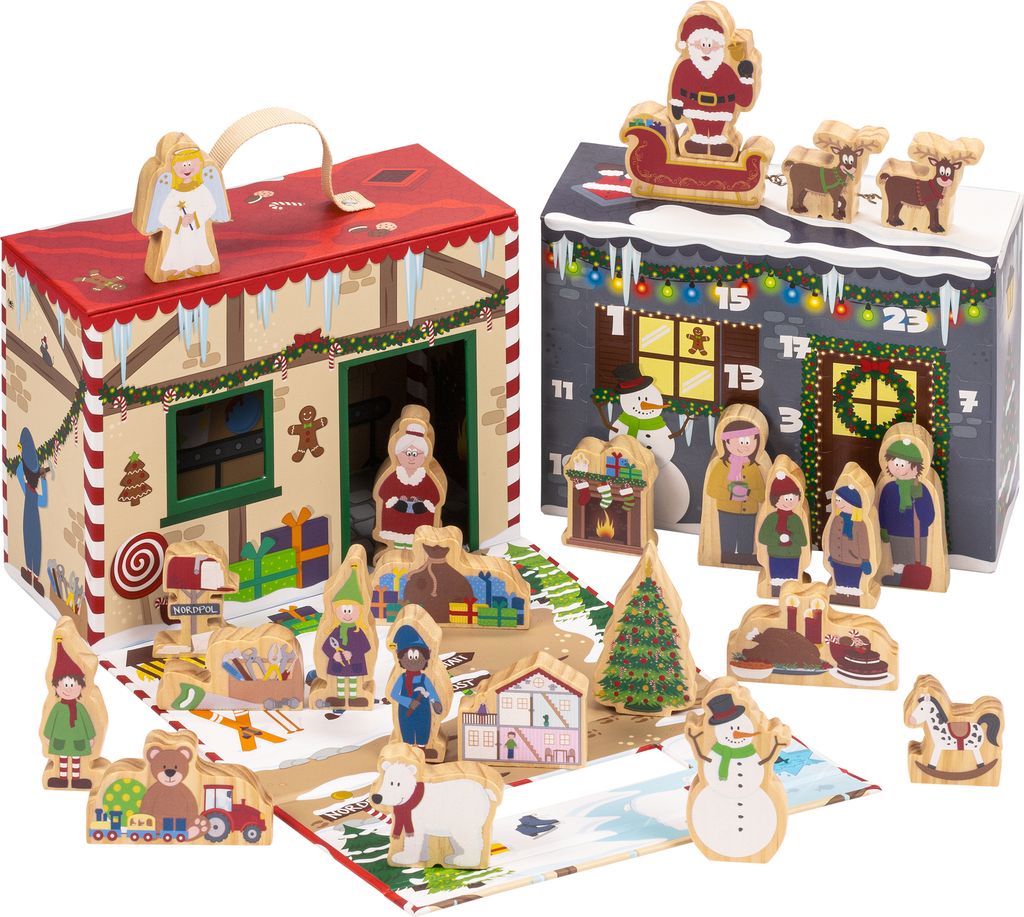 yoamo Wichtelwerkstatt Adventskalender mit Spielkoffer für Kinder mit Holzfiguren in hochwertigem Aufbewahrungs-Koffer, 27-teilig (1 Set)