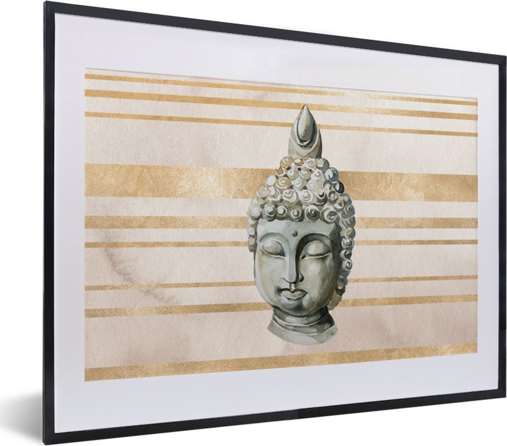 MuchoWow MuchoWow Gerahmtes Poster Buddha - Kopf - Weiß 40x30 cm - Poster mit zchwarzem Bilderrahmen - Bilderrahmen - Poster im Rahmen