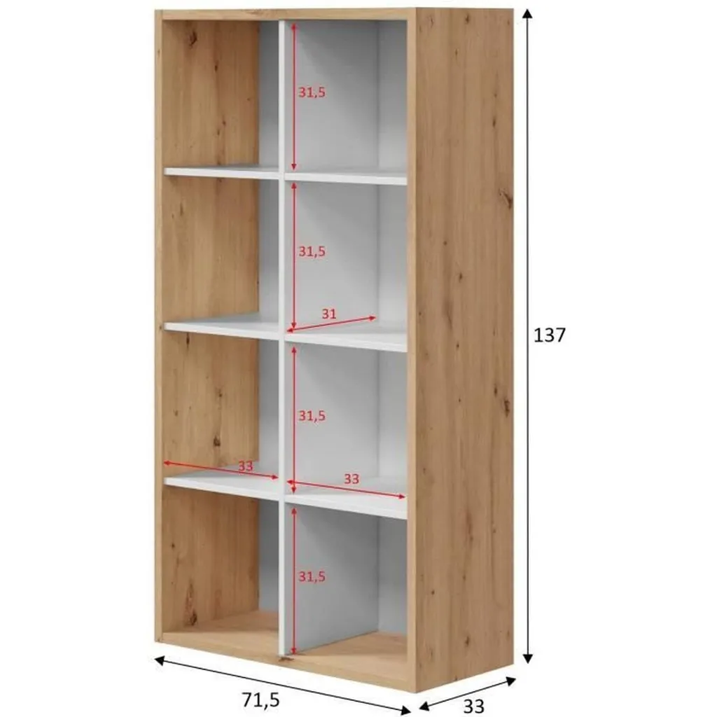 Bibliothèque 8 Compartiments NOA Bicolore - Design Scandinave 137 cm