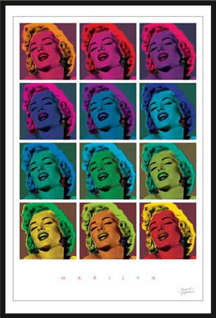 Poster Marilyn Monroe Pop Art avec Cadre Plastique Noir et Vitre Acrylique