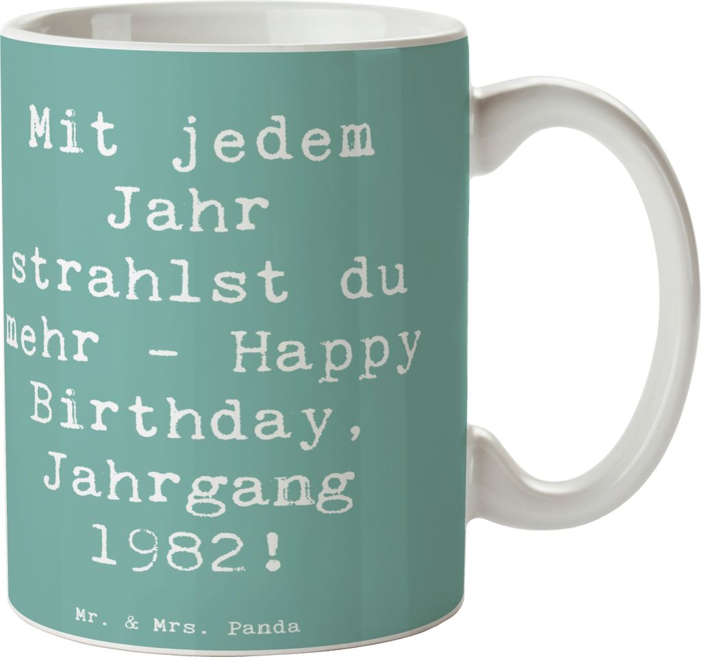 Mr. & Mrs. Panda Becher Spruch 1982 Geburtstag Glanz - Meeresbrise - Geschenk, Glückwunsch, Jahrgangsgeburtstag, Happy Birthday, Kaffeebecher, Tee...