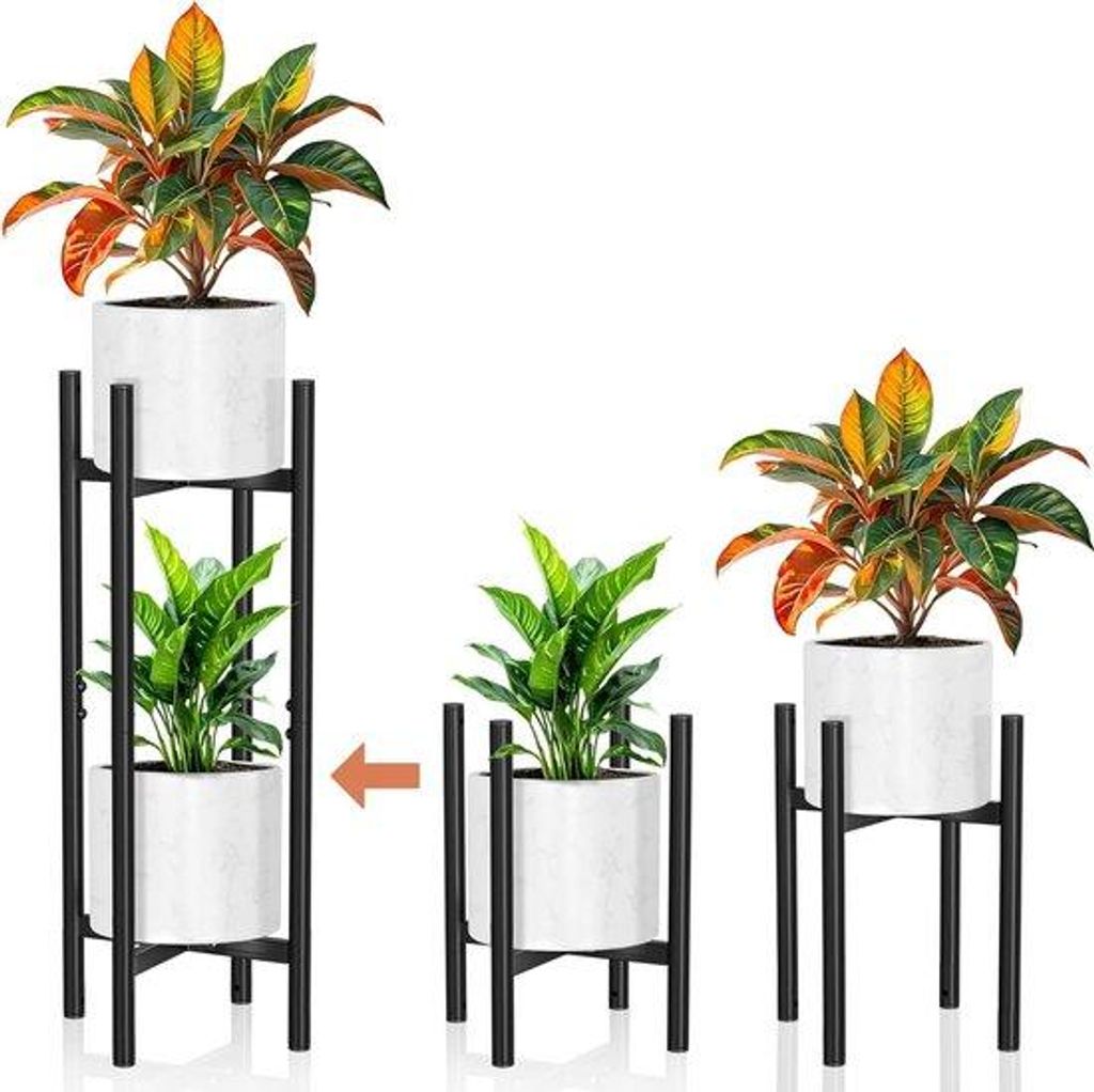 Anpassbarer 2-teiliger Pflanzenständer Schwarz Metall 20-30cm